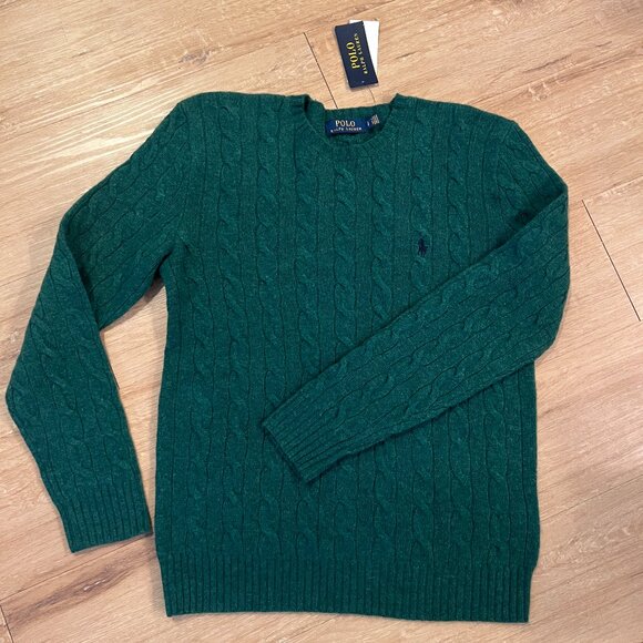 NWT - Polo Ralph Lauren Men's Cable Knit Wool Cashmere Sweater Green Size - S - Picture 1 of 6